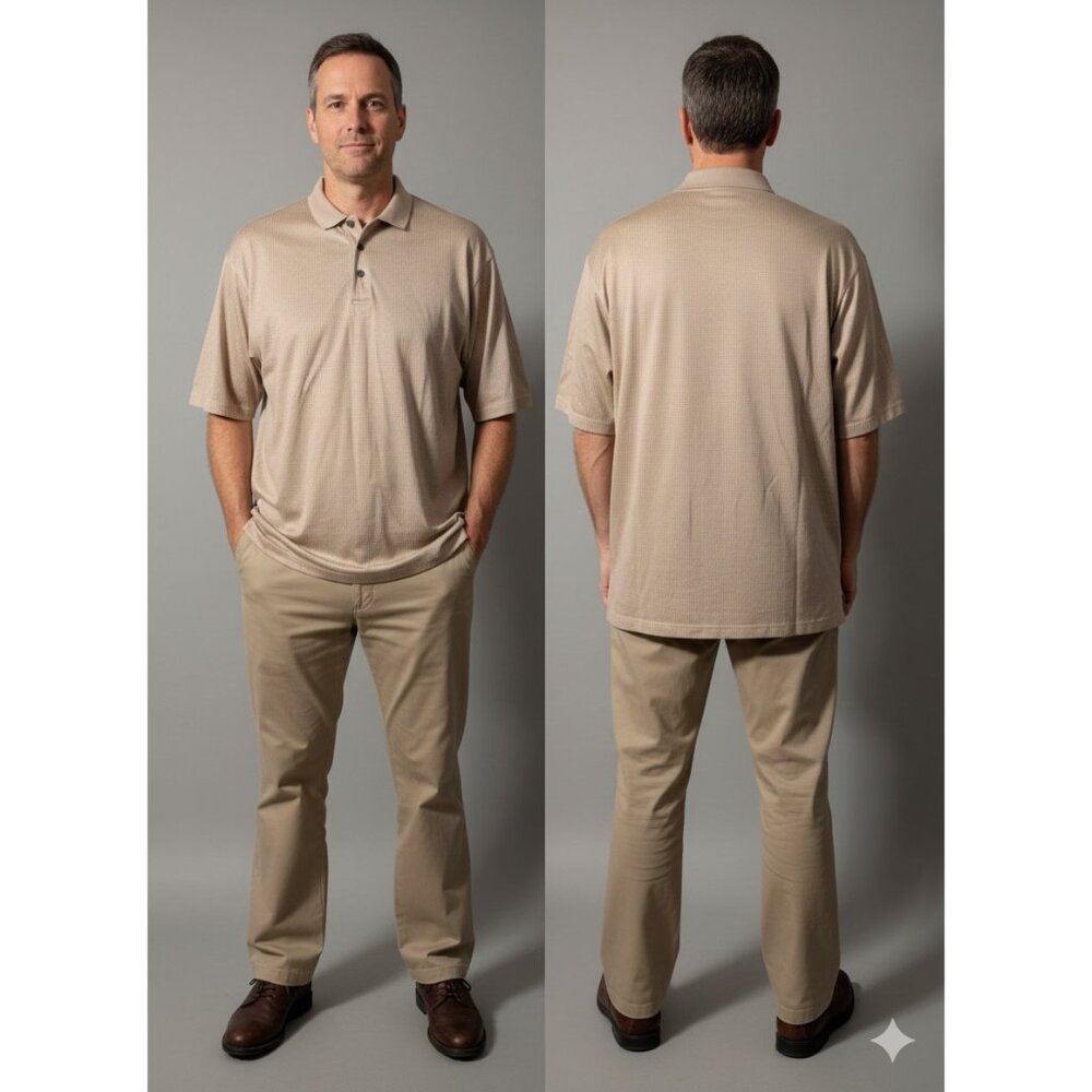 Vintage Daniel Gray Golf Polo Shirt L Gold Double Mercerized Cotton Textured 90s